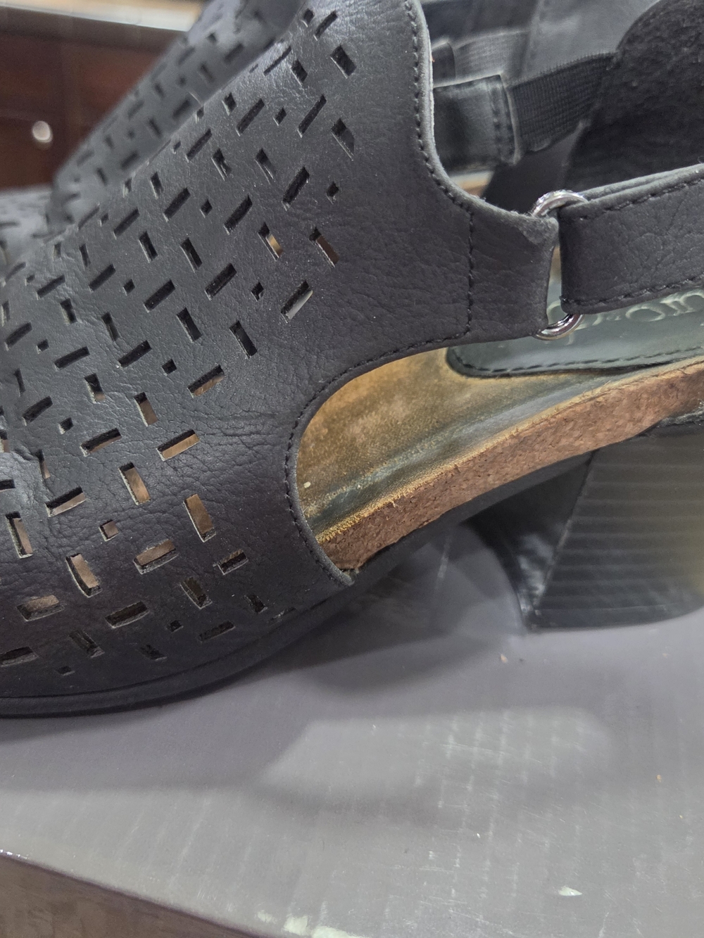Sofft Black Perforated Slingback Block Heel Sandal